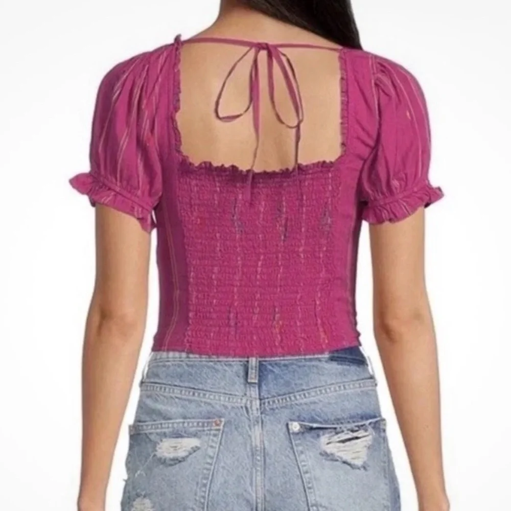 Free People Women’s Pink Seratonin Corset Puff Sleeve Top Size Medium
